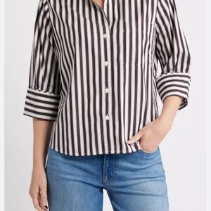 Madewell Navy and White Vertical Stripe Button Down Shirt XL 100p Cotton